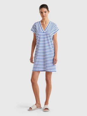 Benetton, Striped Dress With V-neck, size L, Blue, Women United Colors of Benetton