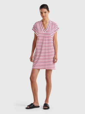 Benetton, Striped Dress With V-neck, size L, Red, Women United Colors of Benetton