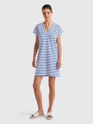 Benetton, Striped Dress With V-neck, size M, Blue, Women United Colors of Benetton