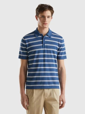 Benetton, Striped Knit Polo, size L, Air Force Blue, Men United Colors of Benetton