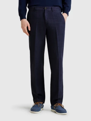 Benetton, Striped Linen Blend Chinos, size 56, Dark Blue, Men United Colors of Benetton