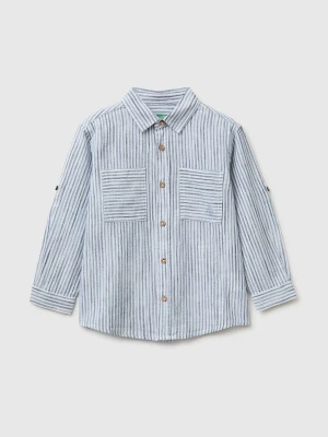 Benetton, Striped Linen Blend Shirt, Size: 116, Light Blue, Kids United Colors of Benetton