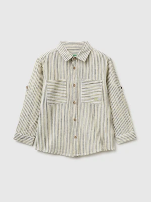 Benetton, Striped Linen Blend Shirt, Size: 116, Lime, Kids United Colors of Benetton