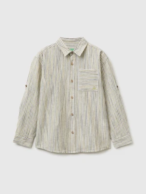 Benetton, Striped Linen Blend Shirt, Size: XL, Yellow, Kids United Colors of Benetton