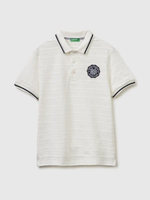 Benetton, Striped Polo Shirt With Patch, Size: XL, Creamy White, Kids United Colors of Benetton
