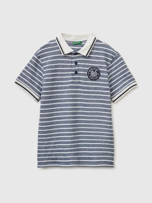 Benetton, Striped Polo Shirt With Patch, Size: XL, Dark Blue, Kids United Colors of Benetton