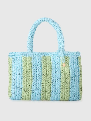 Benetton, Striped Raffia Bag, Size: OS, Light Blue, Kids United Colors of Benetton