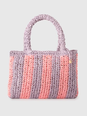 Benetton, Striped Raffia Bag, Size: OS, Lilac, Kids United Colors of Benetton