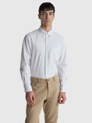 Benetton, Striped Regular Fit Button-down Shirt, Size: M, White, Men United Colors of Benetton