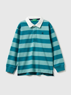 Benetton, Striped Rugby Polo In Cotton, Size: 116, Aqua, Kids United Colors of Benetton
