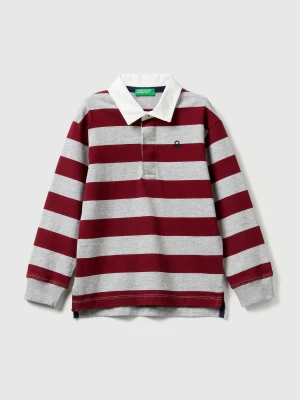 Benetton, Striped Rugby Polo In Cotton, Size: 116, Burgundy, Kids United Colors of Benetton