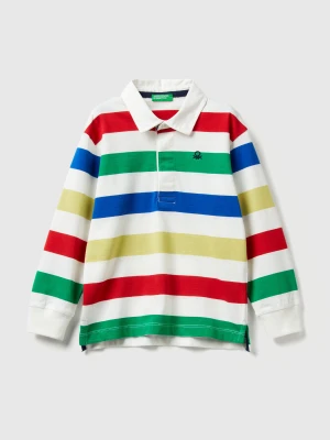Benetton, Striped Rugby Polo In Cotton, Size: 116, Creamy White, Kids United Colors of Benetton