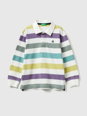 Benetton, Striped Rugby Polo In Cotton, Size: 98, Creamy White, Kids United Colors of Benetton