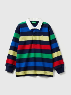 Benetton, Striped Rugby Polo In Cotton, Size: 116, Dark Blue, Kids United Colors of Benetton