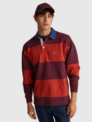 Benetton, Striped Rugby Polo In Sweat Fabric, Size: M, Orange, Men United Colors of Benetton