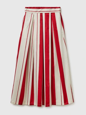 Benetton, Striped Satin Midi Skirt, Size: XS, Strawberry, Women United Colors of Benetton