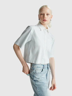 Benetton, Striped Shirt In Pure Cotton, Size: XXS, Light Blue, Women United Colors of Benetton