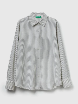 Benetton, Striped Shirt In Viscose Blend, Size: XXS, Dark Blue, Women United Colors of Benetton