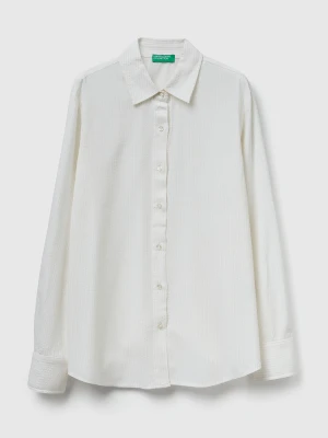 Benetton, Striped Shirt In Viscose Blend, Size: XXS, Creamy White, Women United Colors of Benetton