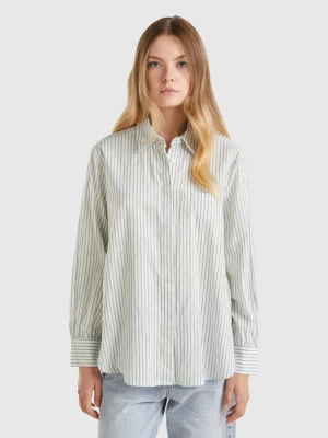 Benetton, Striped Shirt Made From Linen Blend, size L, Green, Women United Colors of Benetton