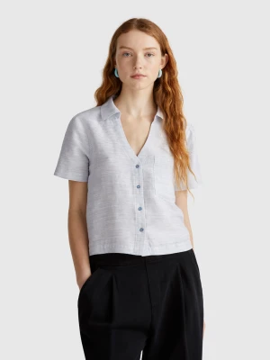 Benetton, Striped Shirt Made From Linen Blend, size XXS, Air Force Blue, Women United Colors of Benetton