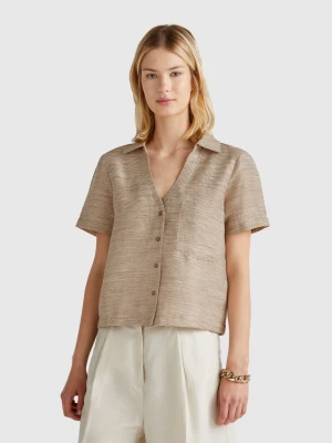 Benetton, Striped Shirt Made From Linen Blend, size XXS, Brown, Women United Colors of Benetton