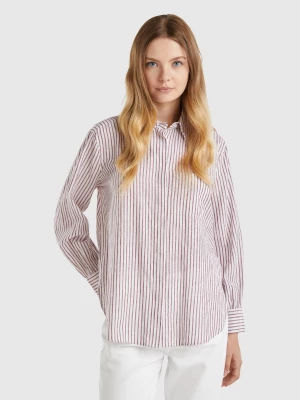 Benetton, Striped Shirt Made From Linen Blend, size XXS, Burgundy, Women United Colors of Benetton