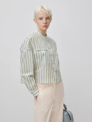 Benetton, Striped Shirt With Mandarin Collar, Size: XS, Women United Colors of Benetton