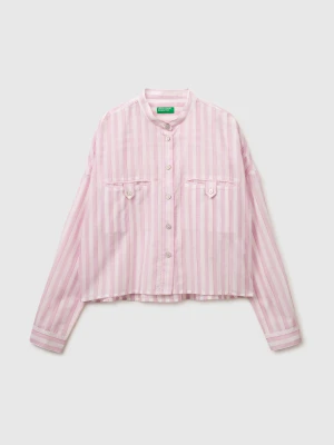 Benetton, Striped Shirt With Mandarin Collar, Size: XXS, Pink, Women United Colors of Benetton