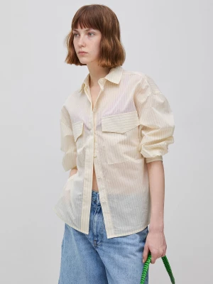 Benetton, Striped Shirt With Slits, Size: XXS, Creamy White, Women United Colors of Benetton