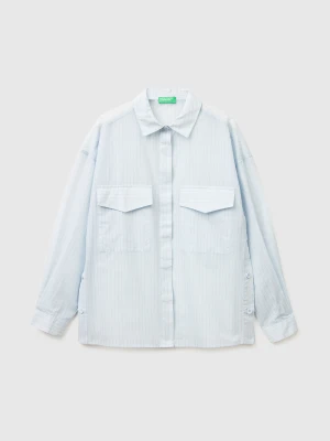 Benetton, Striped Shirt With Slits, Size: XXS, Light Blue, Women United Colors of Benetton