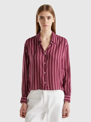 Benetton, Striped Shirt With V-neck, size M, Burgundy, Women United Colors of Benetton