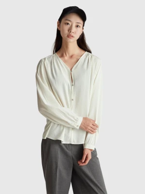 Benetton, Striped Shirt With V-neck, Size: XS, Creamy White, Women United Colors of Benetton