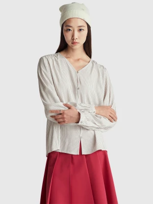 Benetton, Striped Shirt With V-neck, Size: XXS, Dark Gray, Women United Colors of Benetton