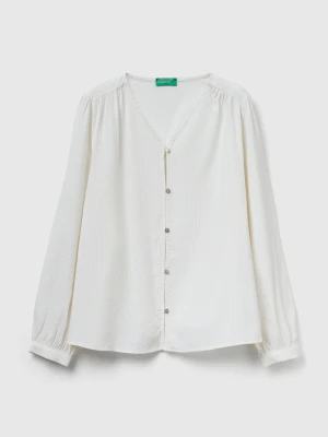 Benetton, Striped Shirt With V-neck, Size: XXS, Gray, Women United Colors of Benetton