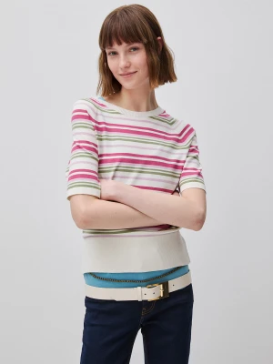 Benetton, Striped Short-sleeved Sweater, Size: XS, Creamy White, Women United Colors of Benetton