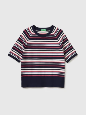 Benetton, Striped Short-sleeved Sweater, Size: XS, Dark Blue, Women United Colors of Benetton