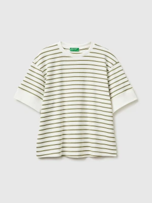 Benetton, Striped Short-sleeved T-shirt, Size: XS, Olive Green, Women United Colors of Benetton