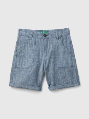 Benetton, Striped Shorts In Chambray, size L, Blue, Kids United Colors of Benetton