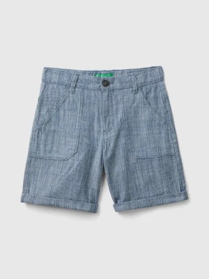 Benetton, Striped Shorts In Chambray, size M, Blue, Kids United Colors of Benetton
