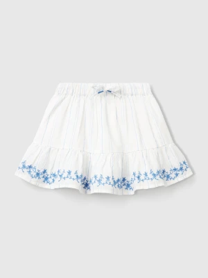 Benetton, Striped Skirt With Floral Embroidery, size 116, Creamy White, Kids United Colors of Benetton