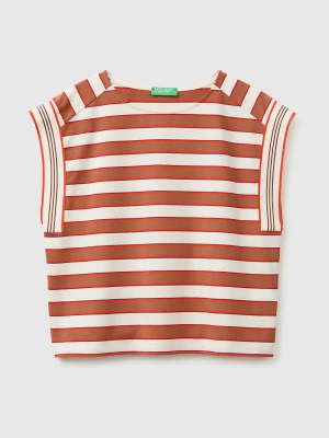 Benetton, Striped Sleeveless T-shirt, Size: XS, Creamy White, Women United Colors of Benetton