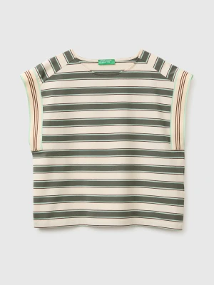 Benetton, Striped Sleeveless T-shirt, Size: XS, Military Green, Women United Colors of Benetton