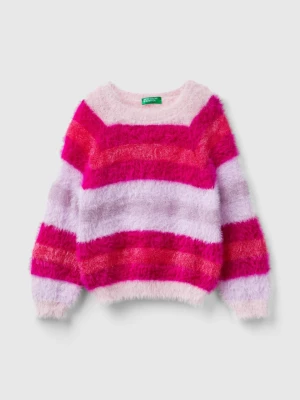 Benetton, Striped Sweater In Faux Fur, size 110, Pink, Kids United Colors of Benetton