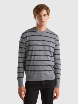 Benetton, Striped Sweater In Pure Merino Wool, size L, Gray, Men United Colors of Benetton