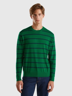 Benetton, Striped Sweater In Pure Merino Wool, size L, Green, Men United Colors of Benetton