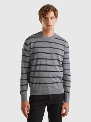 Benetton, Striped Sweater In Pure Merino Wool, size M, Gray, Men United Colors of Benetton