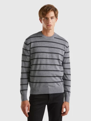 Benetton, Striped Sweater In Pure Merino Wool, size S, Gray, Men United Colors of Benetton