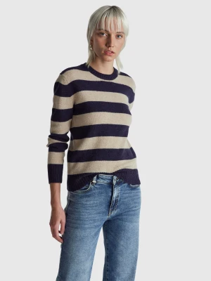 Benetton, Striped Sweater In Pure Shetland Wool, Size: XXS, Dark Blue, Women United Colors of Benetton
