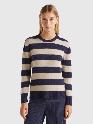 Benetton, Striped Sweater In Pure Shetland Wool, Size: XS, Dark Blue, Women United Colors of Benetton